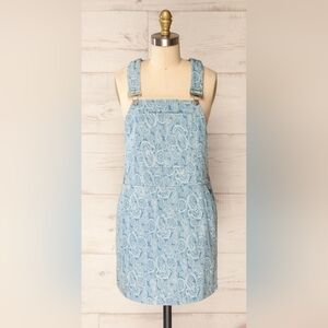 Storia small 100% cotton Blue Denim Overall Dress paisley pattern